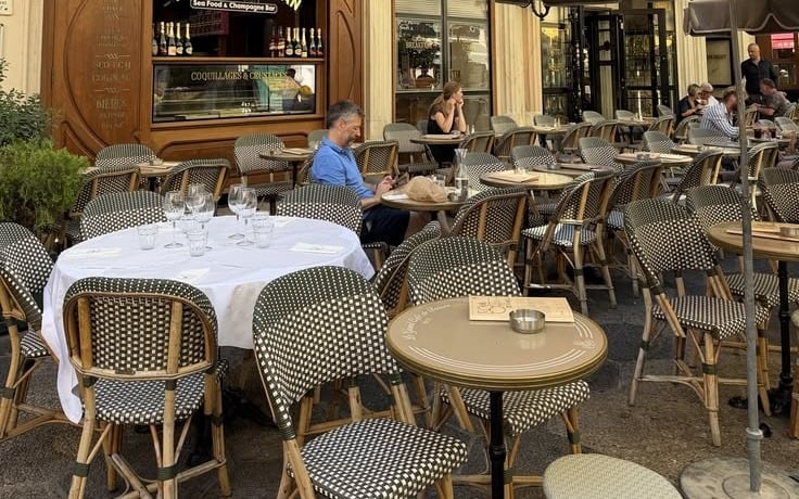 An empty restaurant terrace with tables already laid, the January problem that December gift voucher sales are there to solve