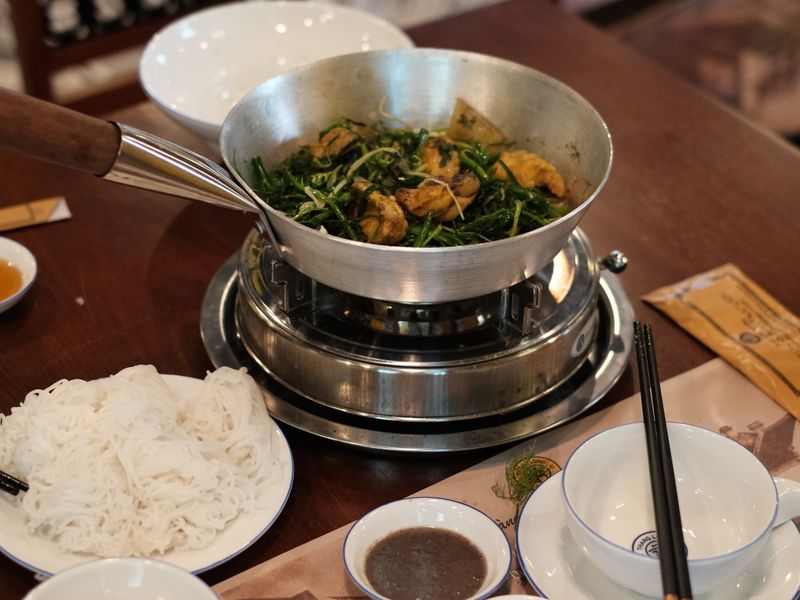 Vietnamese dishes served at a restaurant table